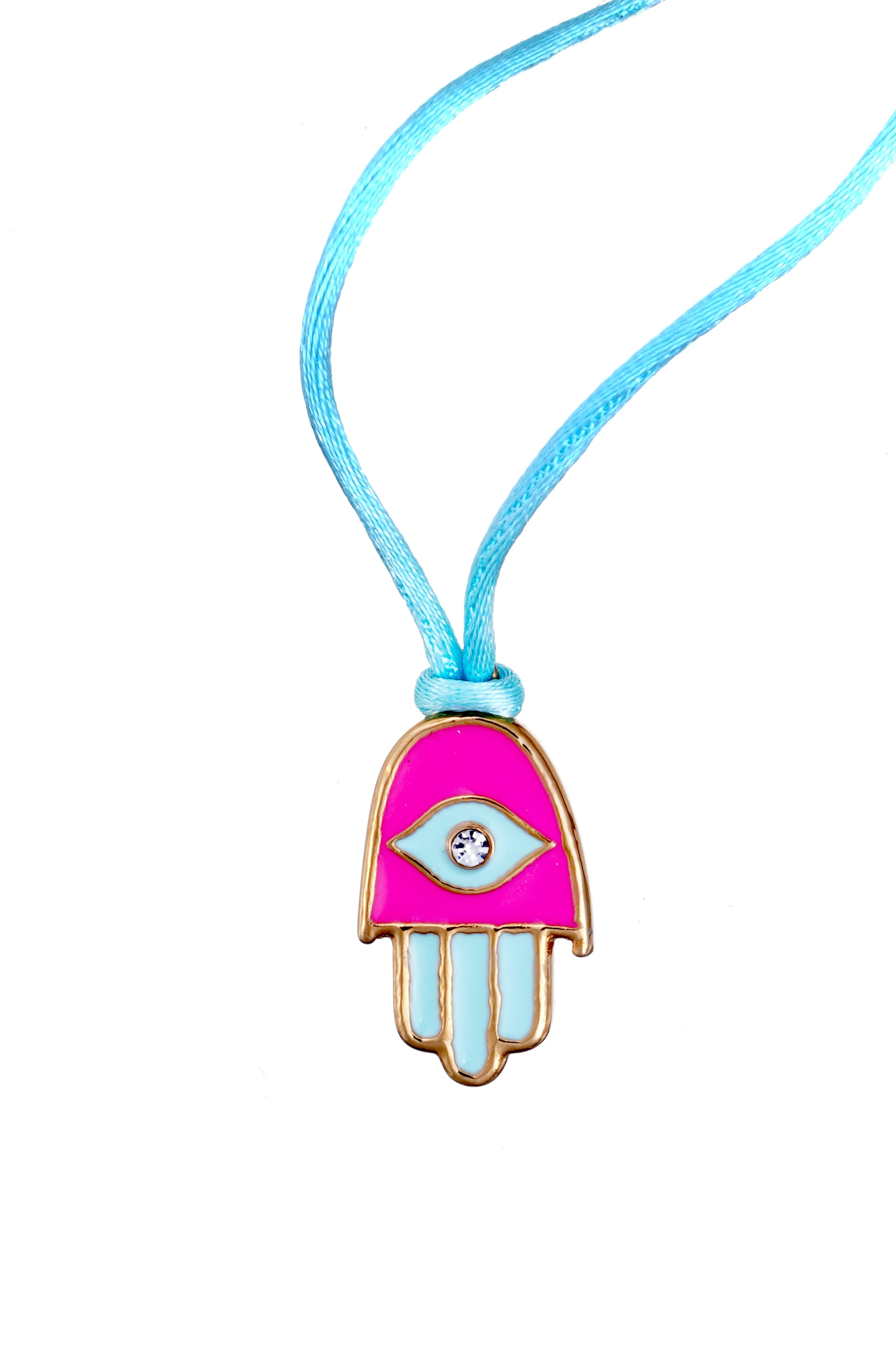 Pink and Blue Hamsa Evil Eye Pendant